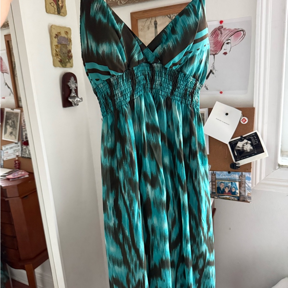 Chic Teal and Black Maxi Dress